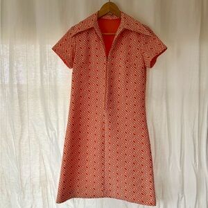 Vintage Mod Handmade Geometric Print Polo Dress